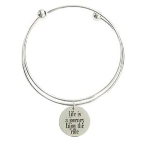 NWOT Life is Journey Enjoy the Ride Bangle Stainless Silver Bracelet
